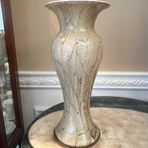 Murano Style Brown and Tan Studio Art Cased Glass 14&quot; Vase