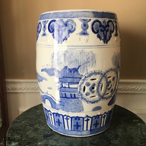 Vintage Chinesisches Porzellan Blau Weiß Chinoiserie 18" Gartenhocker