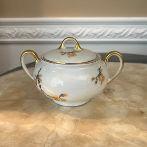 Royal Bayreuth Bavaria Yellow Flowers, Black Branches, Gold Trim Sugar Bowl