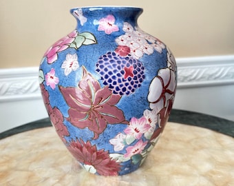 Vintage WBI Signed Chinese Porcelain Colorful Floral 9" Vase