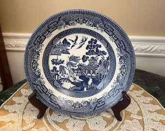 Bol à soupe vintage fabriqué en Angleterre en saule bleu de 7 3/4 po.