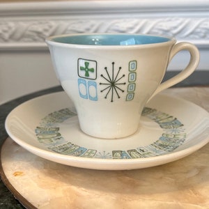 Vintage TST Colorcraft Jamaica Bay Atomic Star Kaffeetasse und Untertasse