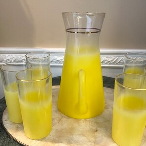 Vintage MCM Pichet Blendo Frosted Sunshine Yellow Pichet de 64 oz avec 6 verres image 5