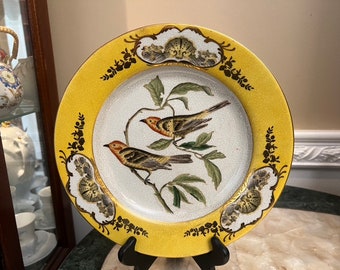 Vintage Hua Rong Tang Zhi Porcelana 10 1/4" Plato de pájaro