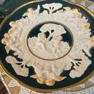 Vintage Ardalt Porcelain Pedestal Tidbit Tray Cherubs 24K Gold Trim 4976