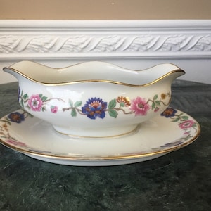 WM Guerin and Co Limoges France Macy Bird of Paradise Gravy Boat W/Attached Underplate