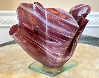 Vintage Mid Century Modern Style Art Lucite Handkerchief Vase Purple Swirl