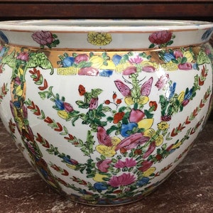 Vintage Chinese Porcelain Famille Rose Medallion Koi Fish Bowl