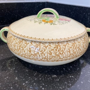 Woods Burslem England Enoch Ralph Brown Floral Covered Serving Dish