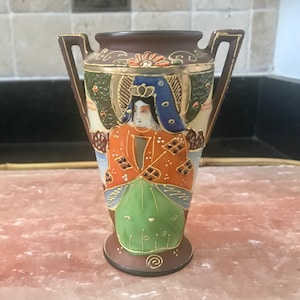 Vintage Japanese Satsuma Moriage 5&quot; Geisha Portrait Vase