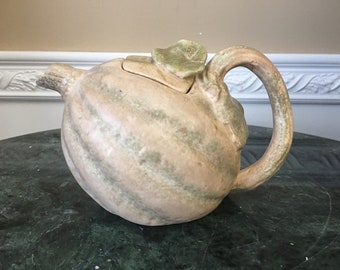 Vintage Majolica Seymour Mann 1995 Gourd/Pumpkin Teapot