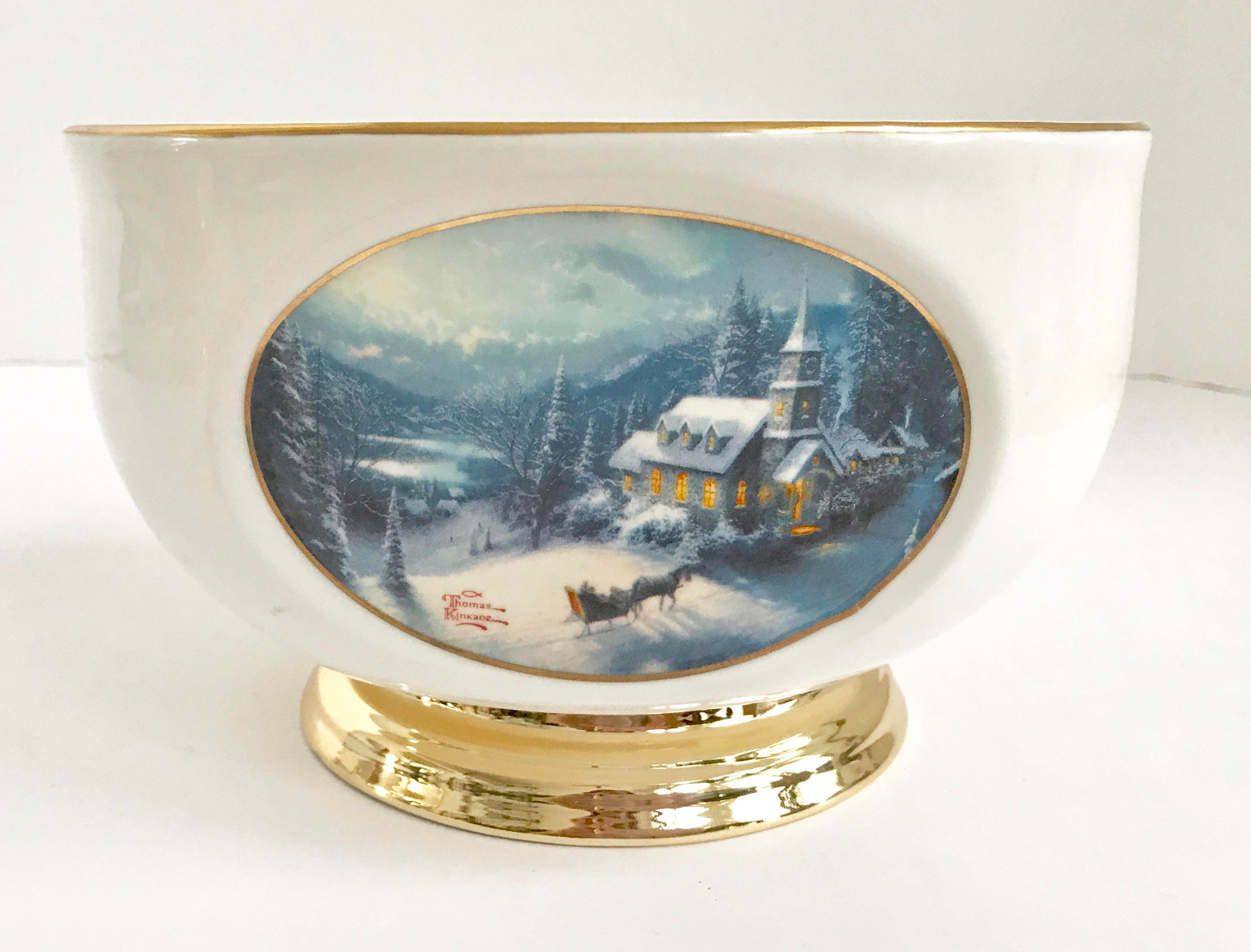 Thomas Kinkade sunday Evening Sleigh Ride Teleflora Gift Bowl 