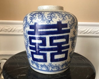 Paire De Pots à Gingembre Bleu Et Blanc En Céramique De La Chinoiserie Avec Couvercles
