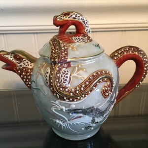 Vintage Japanese Kutani Moriage Iridescent Dragonware Creamer/Teapot with Dragon Spout and Gold Highlights image 1