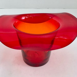 Amberina Hat Hand Blown Large Amberina Glass 4 1/2&quot; Glass Top Hat