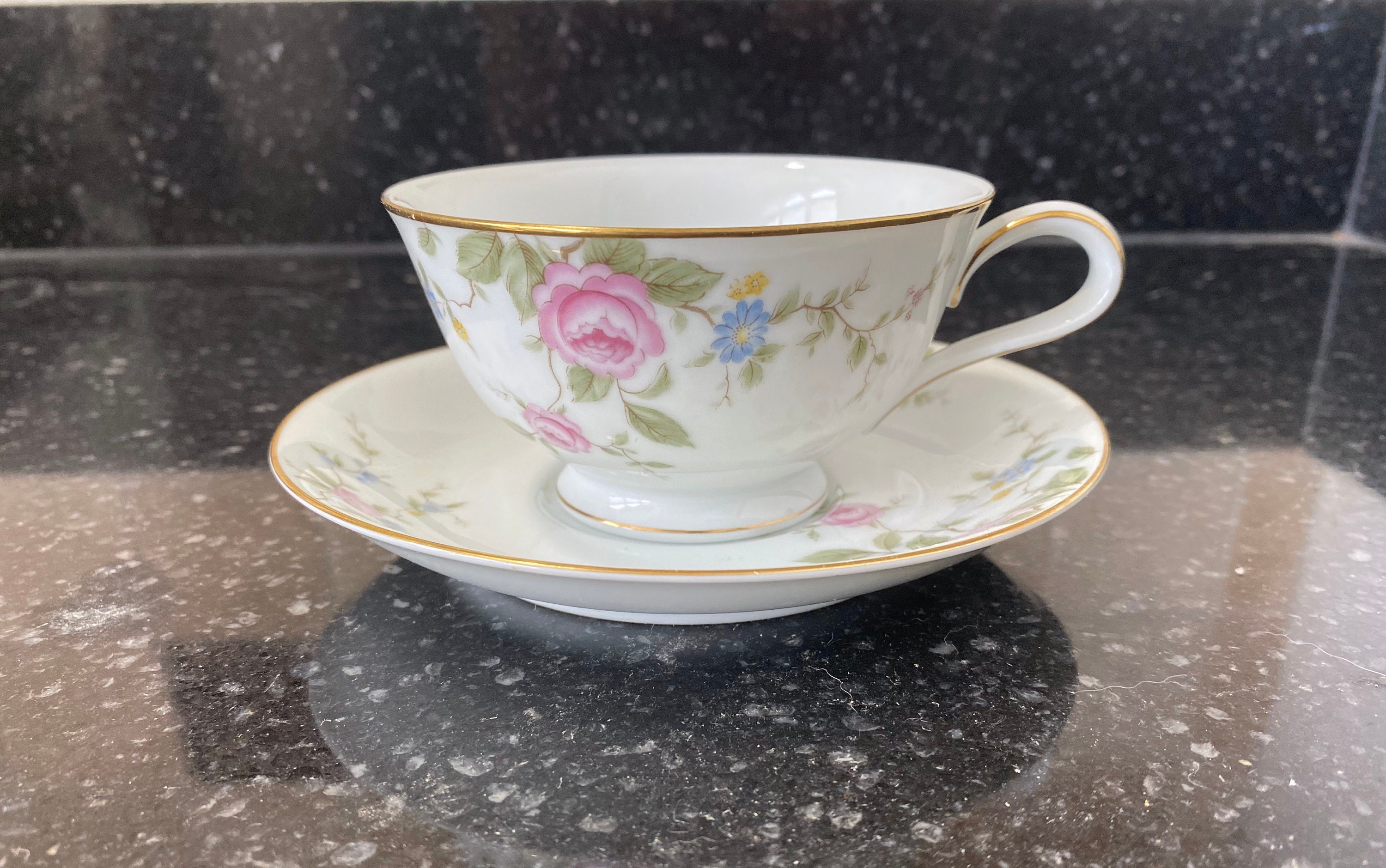 Noritake Firenze 6674 Coffee Cup and Saucer With Pink Roses Noritake Firenze 6674 Coffee Cup and Saucer With Pink Roses