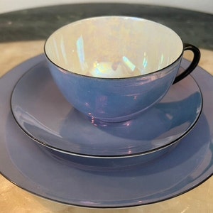 PM Porzellanfabrik Moschendorf Royal Bavaria Iridescent Blue and Black 3 Piece Tea Set
