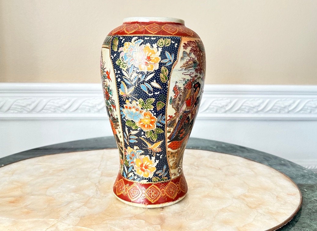 薩摩花瓶、 ヴィンテージ 薩摩芸者 9インチ 磁器花瓶 中国製 - Etsy 日本