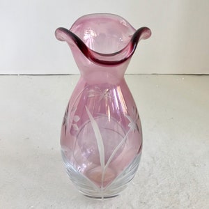 Lenox Amethyst 8 3/4&quot; Petite Floral Crystal Vase Made in Romania