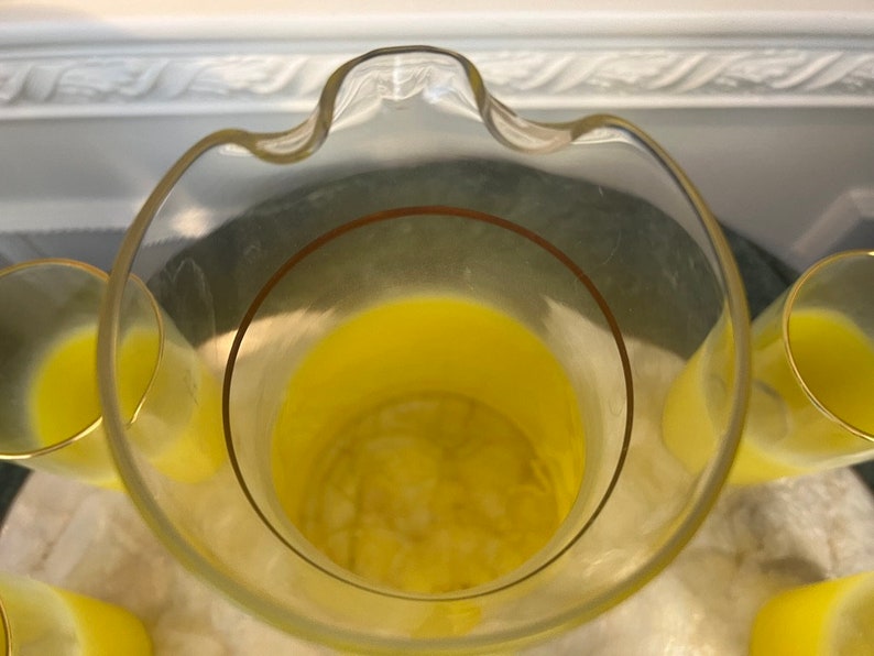 Vintage MCM Pichet Blendo Frosted Sunshine Yellow Pichet de 64 oz avec 6 verres image 6