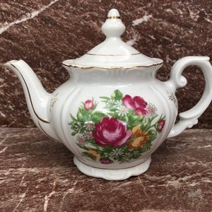 Vintage Tuscany Collection Japan 4 Cup Purple Roses and Gold Trim Teapot