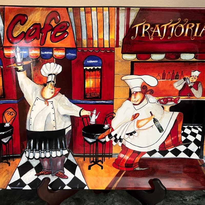 Plaque Métal Vintage Fat Chef Coffee Shop – Jennifer Garant – 12x8 Pouces – Peinte à La Main