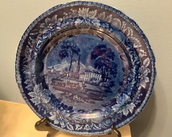 Antique American Flow Deep Blue American Villa 10” Plate