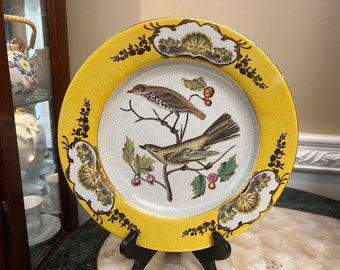 Vintage Hua Rong Tang Zhi Porcelana 10 1/4" Plato de pájaro