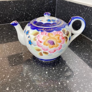 Vintage Japan/Nippon Cobalt Blue Floral 3 Cup Teapot with Gold Trim