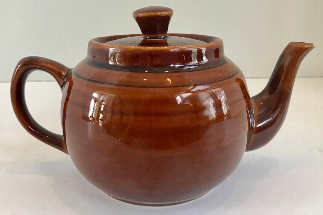 Vintage Brown Glazed 2 Cup Teapot With Black Strips Made in China Etsy