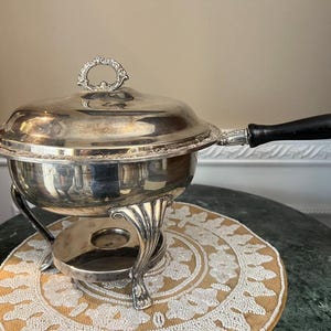 Vintage Wm Rogers & Son Silverplate Chafing Dish With Stand and Wooden Handle