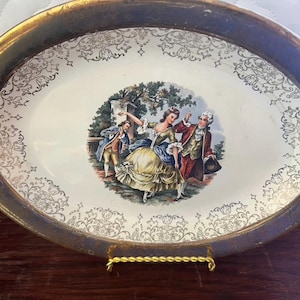 Vintage Sabin Crest O Gold 11&quot; Colonial Courting Couple 22k Platter