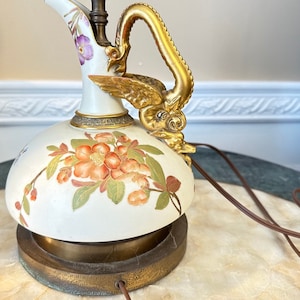 Vintage Porcelain Pitcher With Dragon Handle Table Lamp With Ornate Finial WORKS