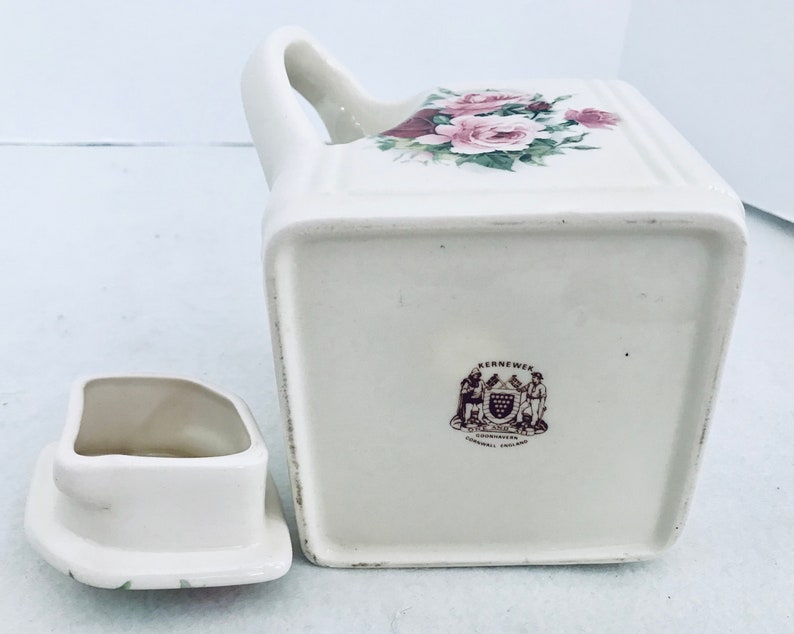 Kernewek White Square 3 Cup Teapot With Purple /& Pink Roses