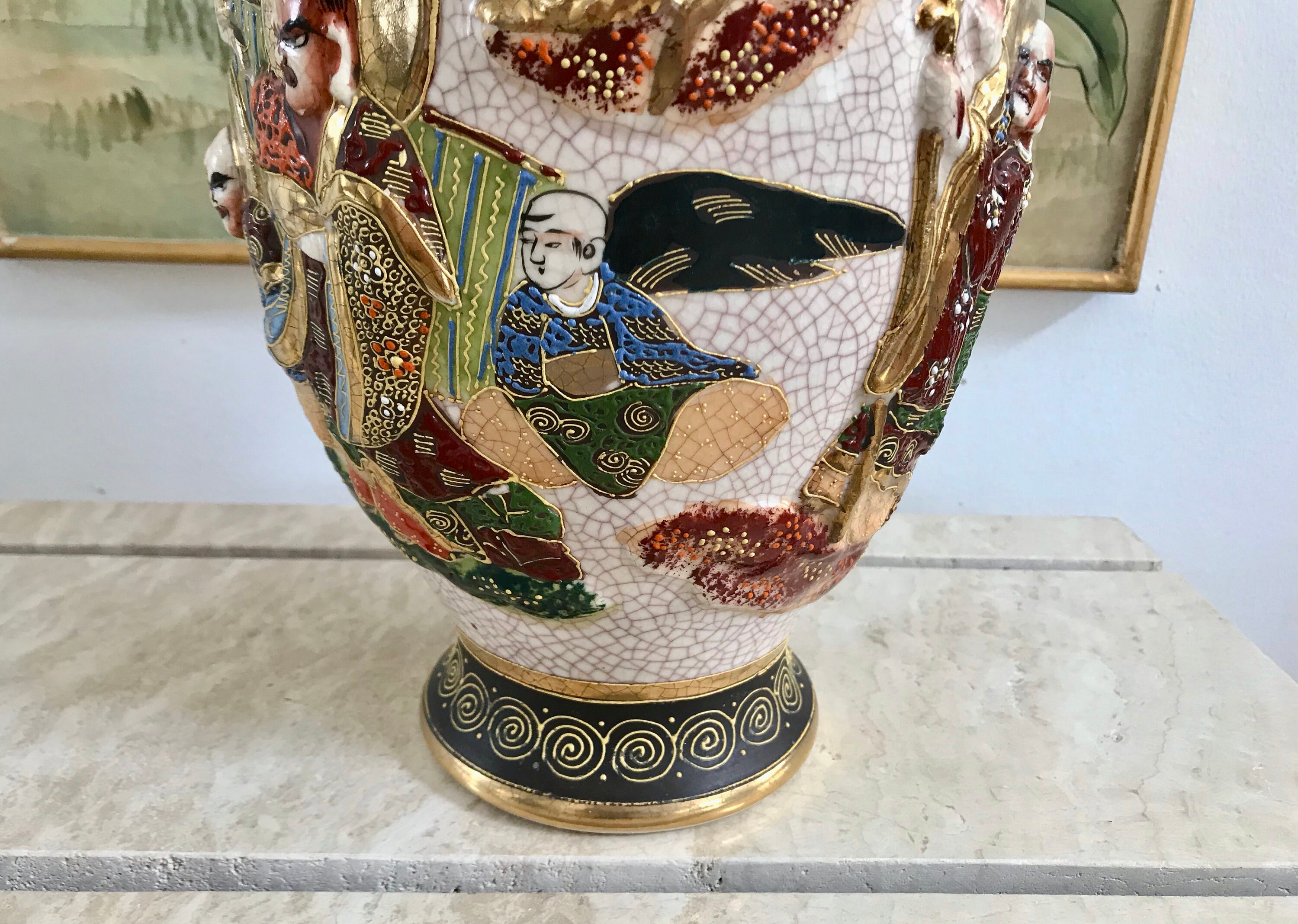 日本の薩摩焼 12 1/2 インチ 手描き花瓶 侍と芸者が浮き彫りに - Etsy 日本