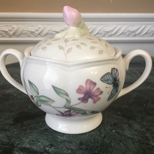 Vintage Lenox Butterfly Meadow Sugar Bowl With Lid
