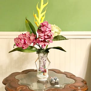 Artistic Silk Purple Orchid and Yellow Dragon Floral Arrangement