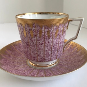 Vintage Pink Floral Coffee cup With Heavy Gold Trim and Matching Saucer