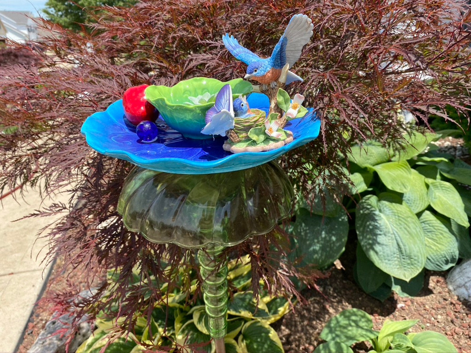 Bottle Yard Art With Blue Bird Vintage Green Glass And Etsy