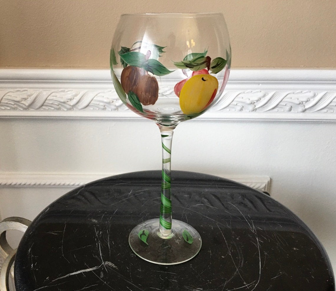 Hand Painted Fruit 8 1/2 Crystal Glass Wine Glass/water Etsy