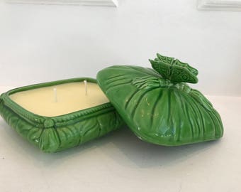 Vintage Honeysuckle Scented Candle in a Beautiful Green Ceramic Box with Lid