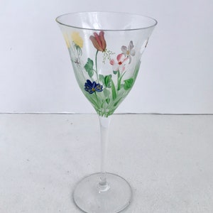 Royal Danube Hand Painted Flowers 9" Crystal Wine Glass/Water Goblet Signed "LG"