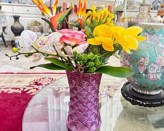 Floral Arrangement with Multi-Colored Silk Flowers in Purple MCM Vase