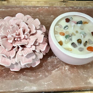 Candle Jasmine Scented Soy Wax Aroma Therapy Candle in Pink Floral Container with Lid