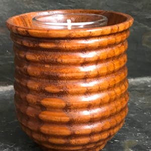 Asian Style Circle Pattern Bamboo Candle Holder 3&quot; Tall x 3&quot; wide