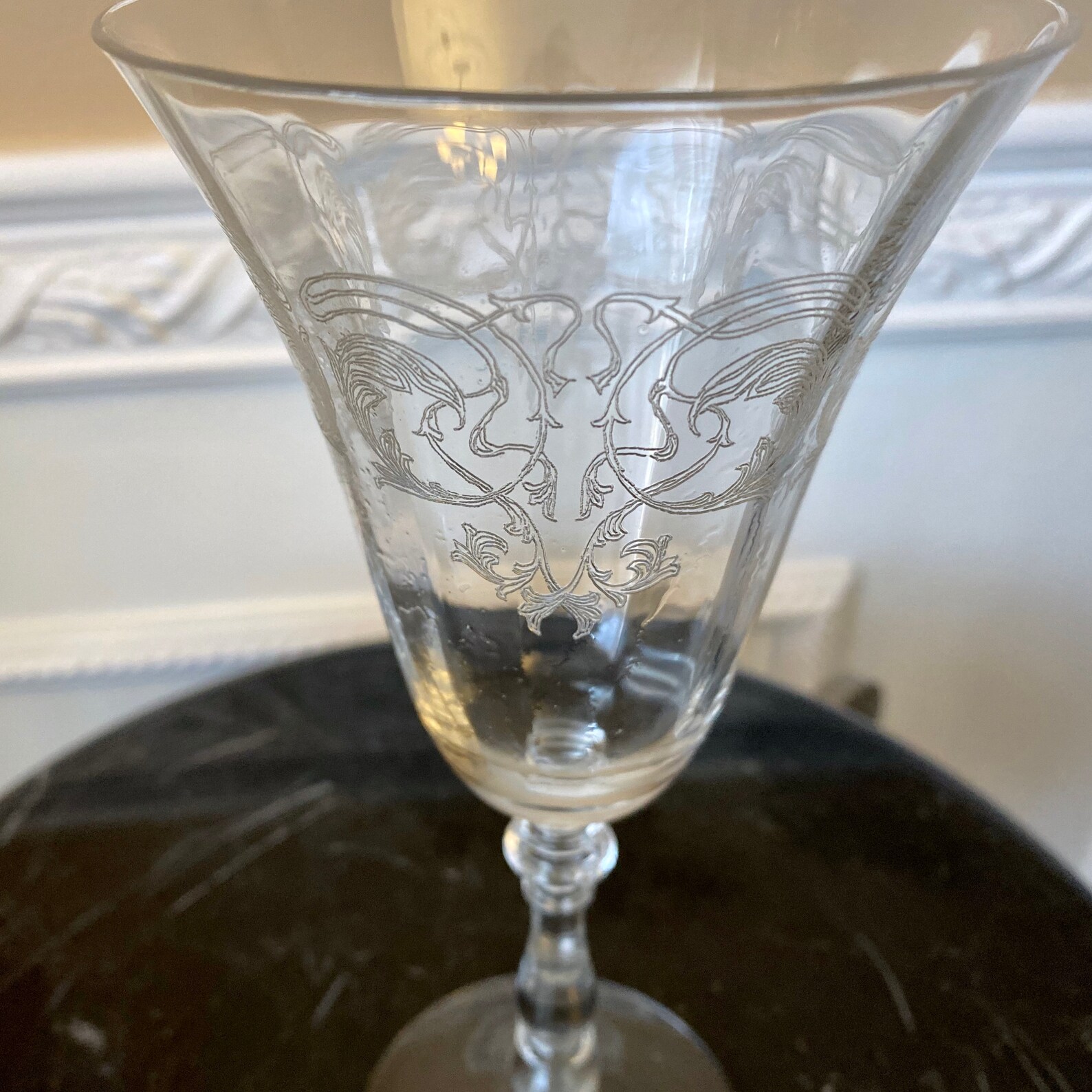 Vintage Etched Scroll Paneled Stemware Water/wine 8 Ounce Goblet - Etsy