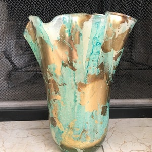 Murano Style Cased Art Glass 12&quot; Multi-color Free Form Vase