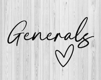 Coração de generais svg, generais svg, espírito desgaste svg, desgaste de equipe svg, escola svg, camisa svg, esporte de equipe svg, silhueta svg, cricut svg