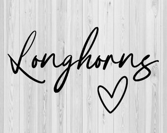 Longhorns coração svg, Longhorns svg, espírito desgaste svg, desgaste da equipe svg, escola svg, camisa svg, esporte de equipe svg, silhueta svg, cricut svg