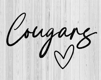 Cougars heart svg, Cougars svg, spirit wear svg, team wear svg, school svg, shirt svg, team sport svg, silhouette svg, cricut svg